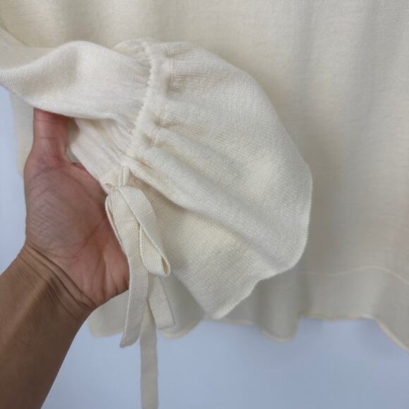 J. Crew women's merino wool top size medium cream drawstring long sleeve soft - Picture 4 of 11